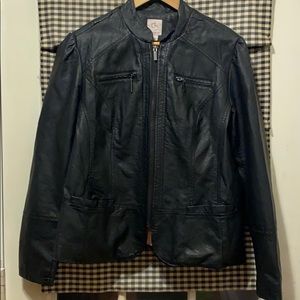 Fitted Dress Barn Black Vegan Leather jacket Large